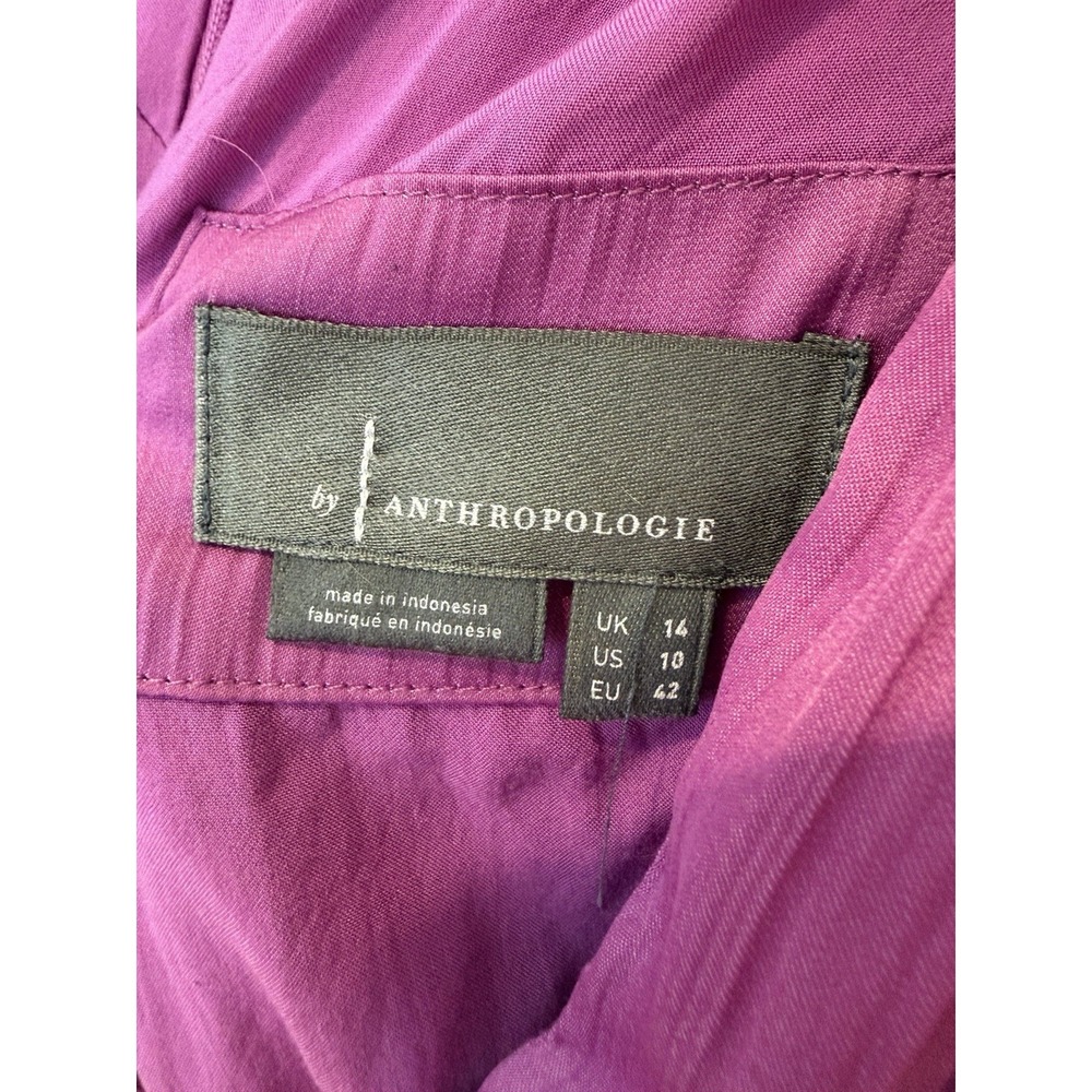 Anthropologie Satin Mini Dress US 10 Medium Purple Silky Pleated Cocktail Dressy - Picture 10 of 10